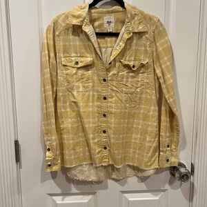 Billabong Yellow Plaid Distressed Flannel Shirt – Size Large
